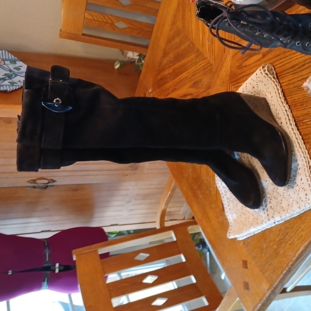 GW Black Suede Over-The-Knee Wedge Boots | Made in Spain